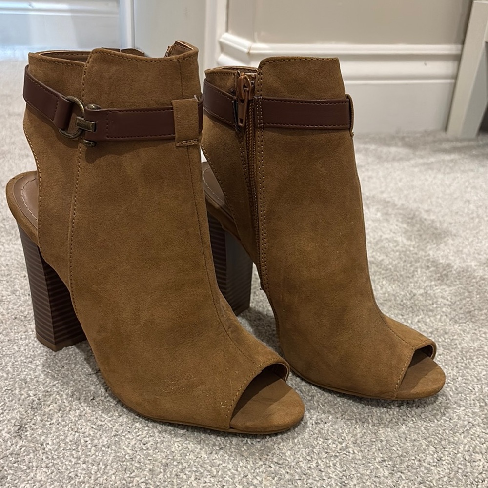 BAMBOO Brown Ankle Booties with Chunky Heel